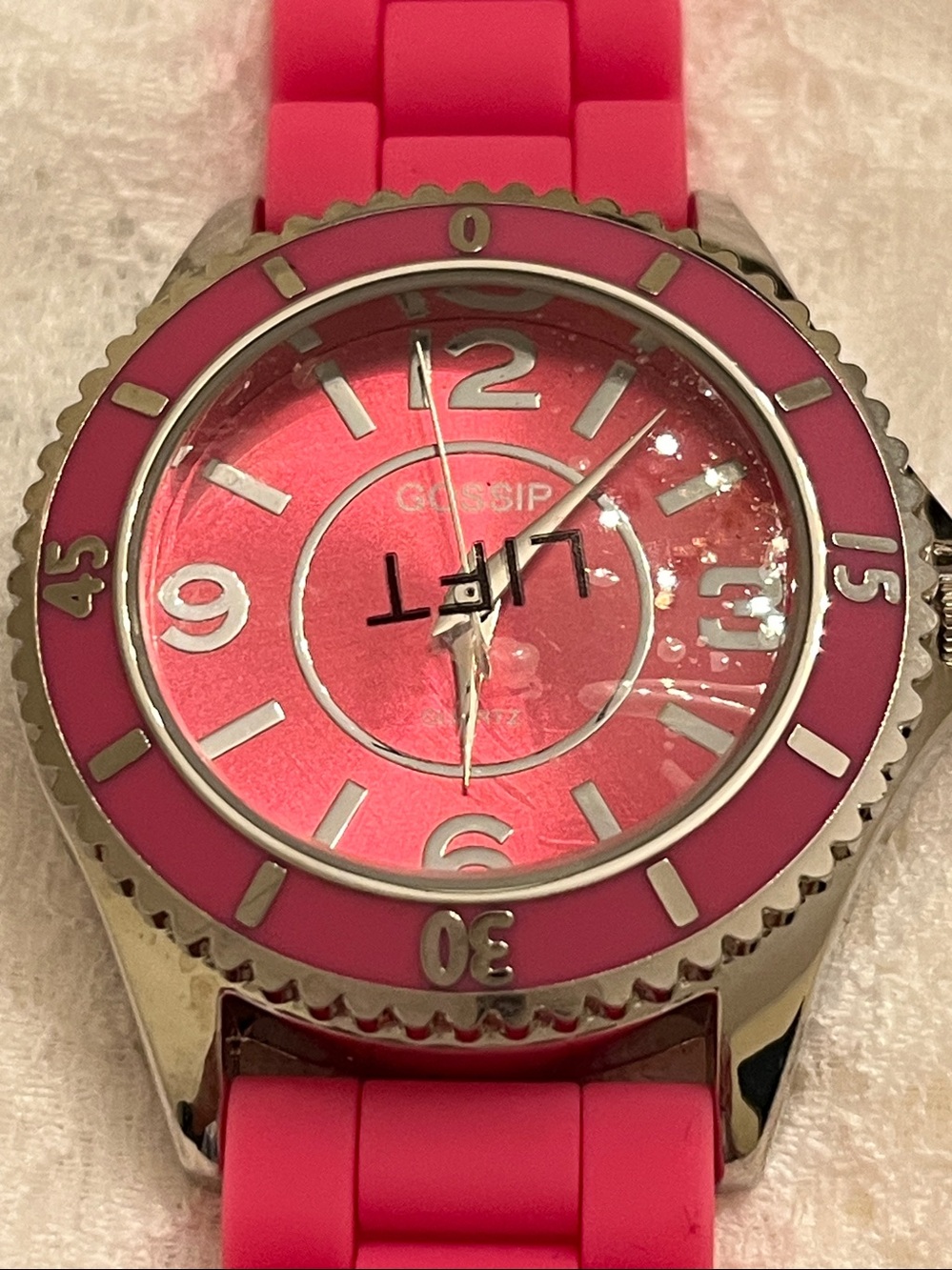 Gossip Hot Pink Silicone Strap Watch with Silver Back